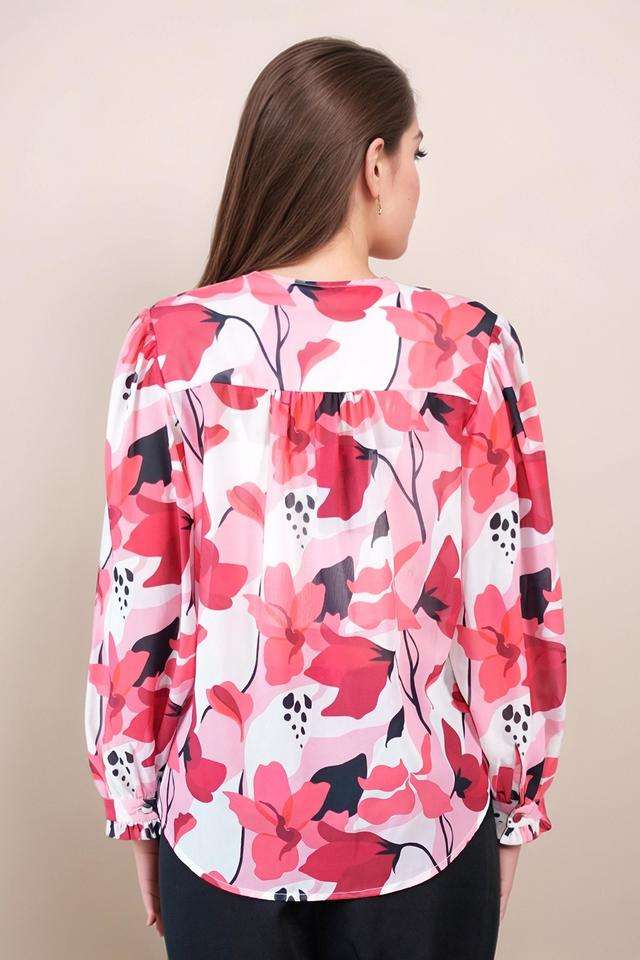 Floral-Polyester-Round-Neck-Women-s-Top