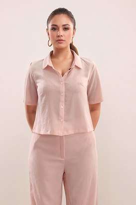 Textured-Polyester-Collared-Women-s-Top