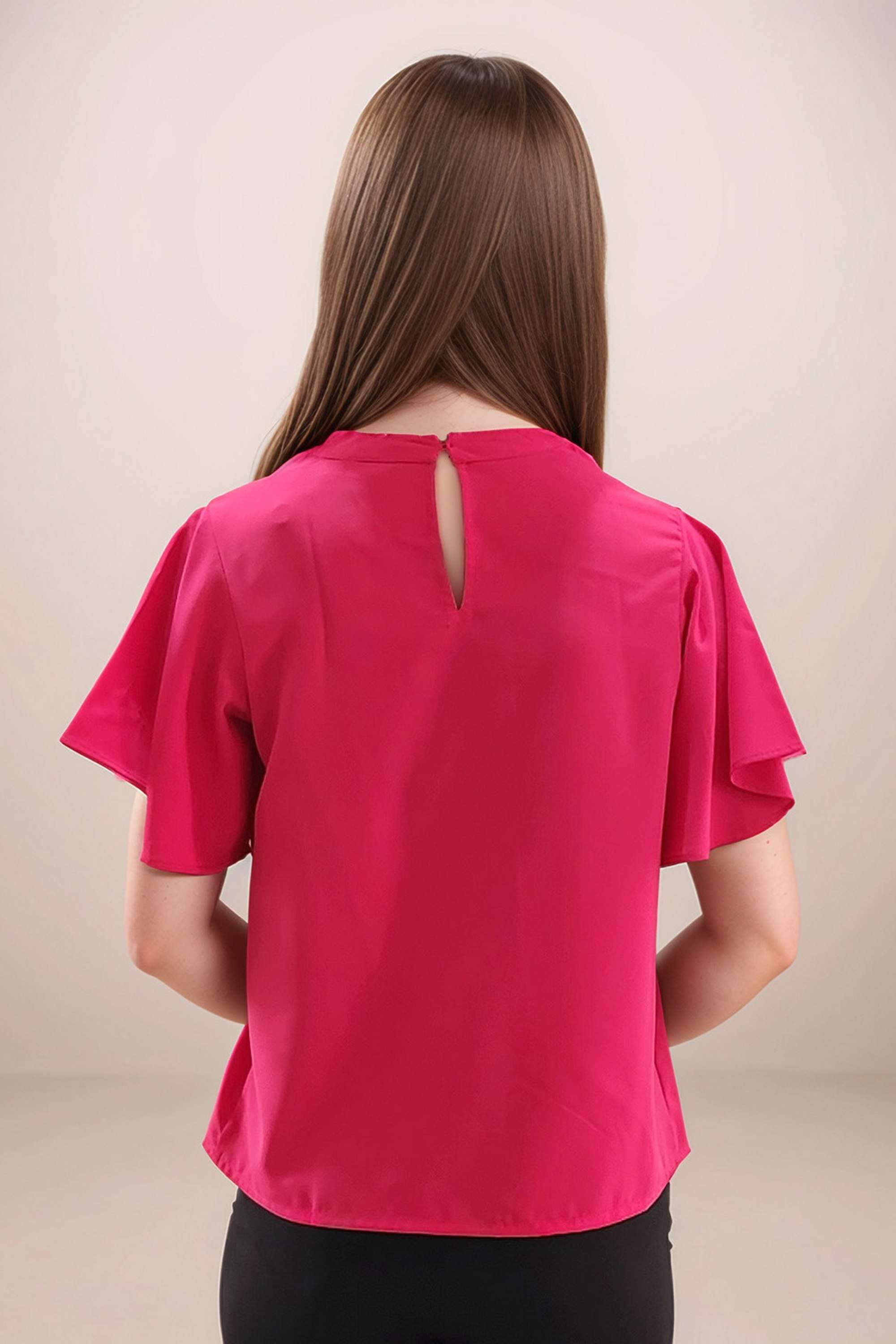 Solid-Polyester-Round-Neck-Women-s-Top