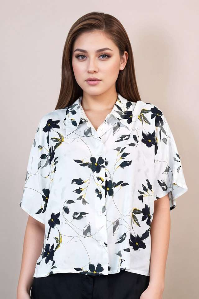 Floral-Blended-Fabric-Collared-Women-s-Shirt