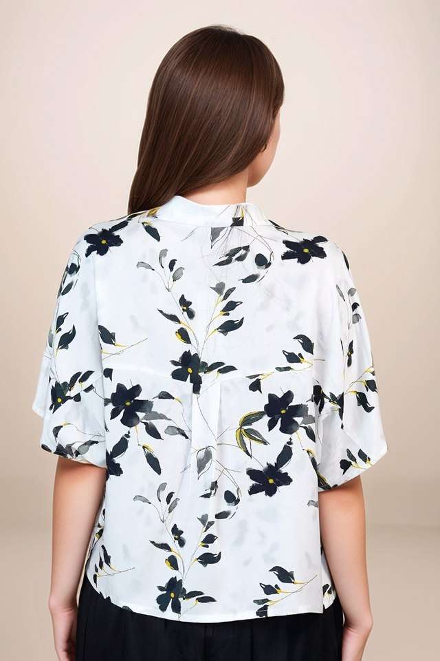 Floral-Blended-Fabric-Collared-Women-s-Shirt