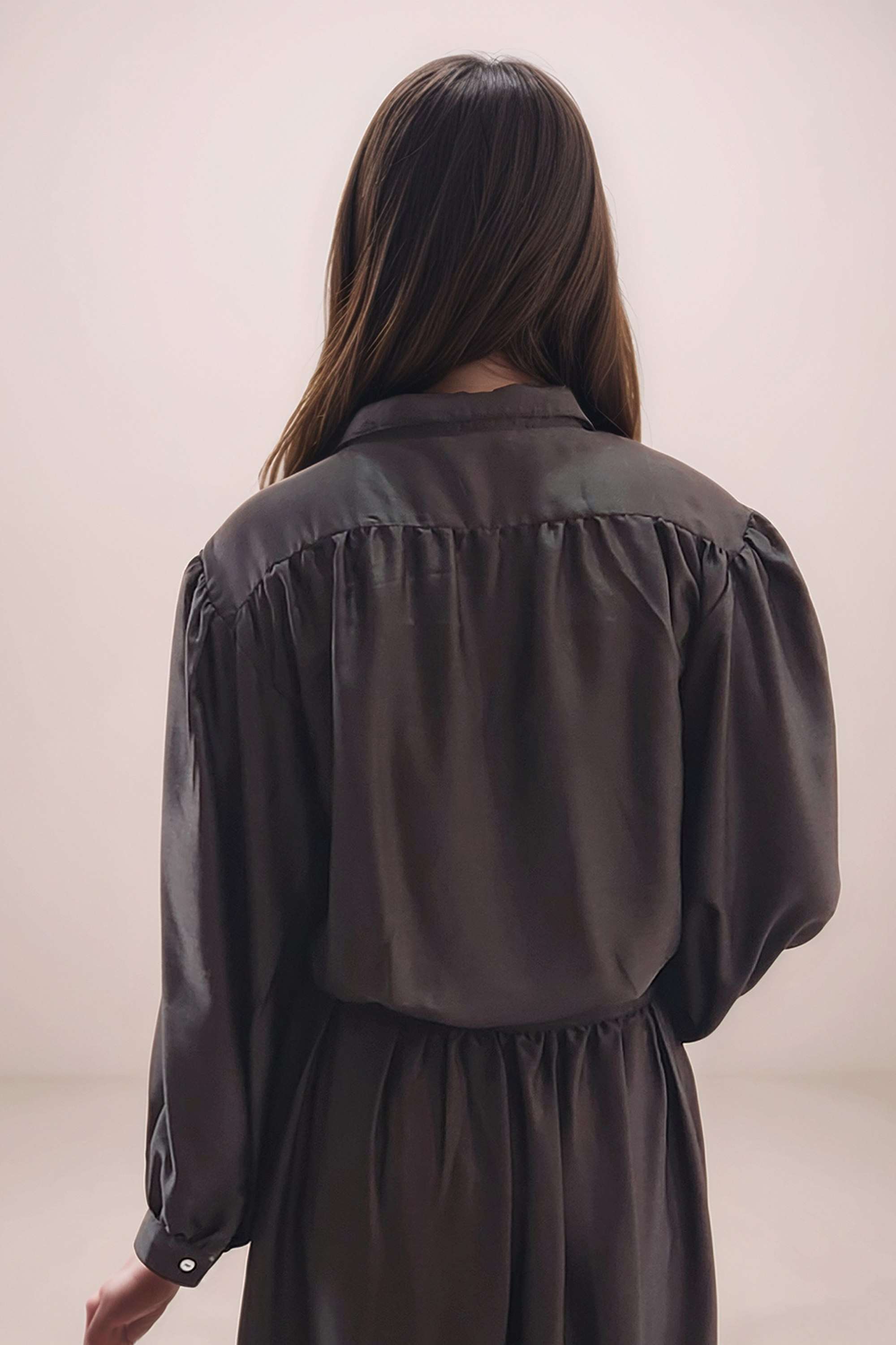 Solid-Polyester-Collared-Women-s-Top