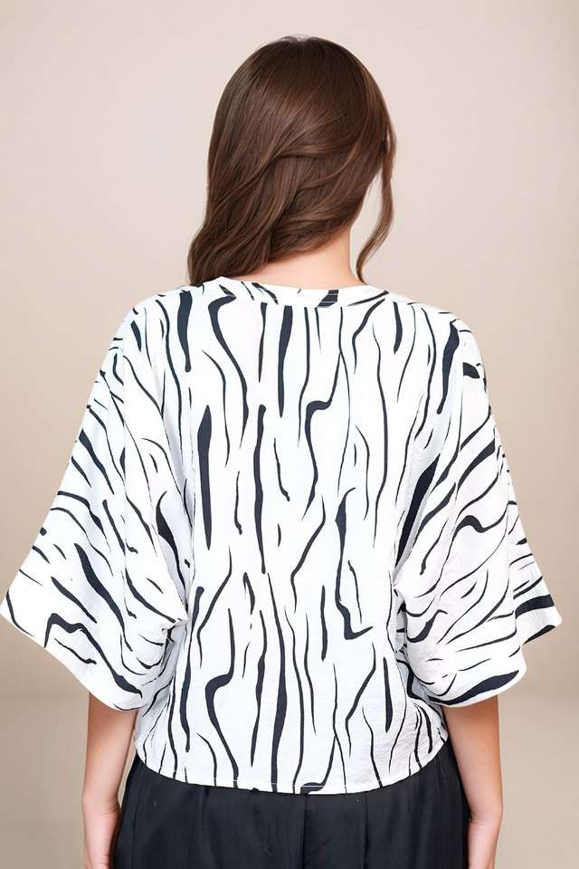 Animal-Print-Blended-Fabric-V-Neck-Women-s-Blouse