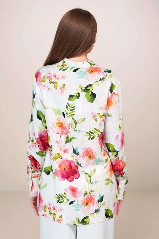 Floral-Blended-Fabric-Spread-Collar-Women-s-Casual-Wear-Shirt