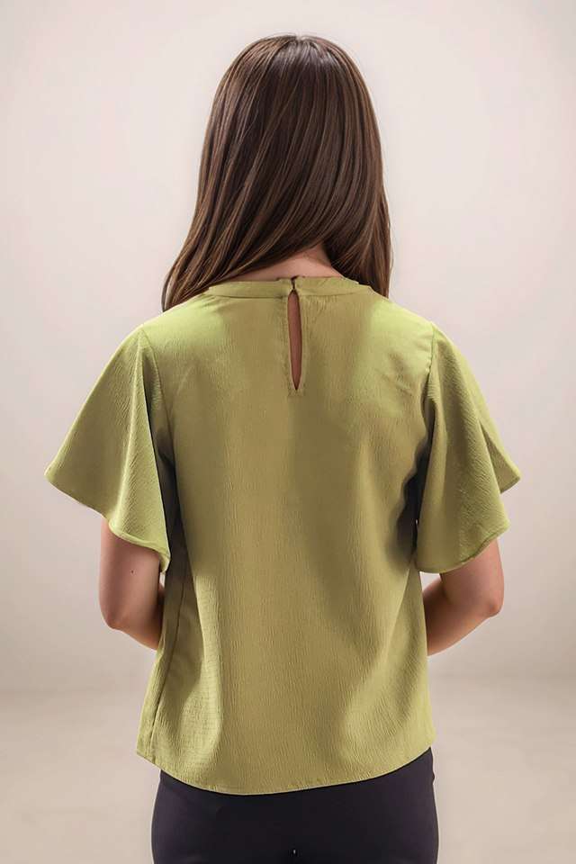 Solid-Polyester-Round-Neck-Women-s-Top