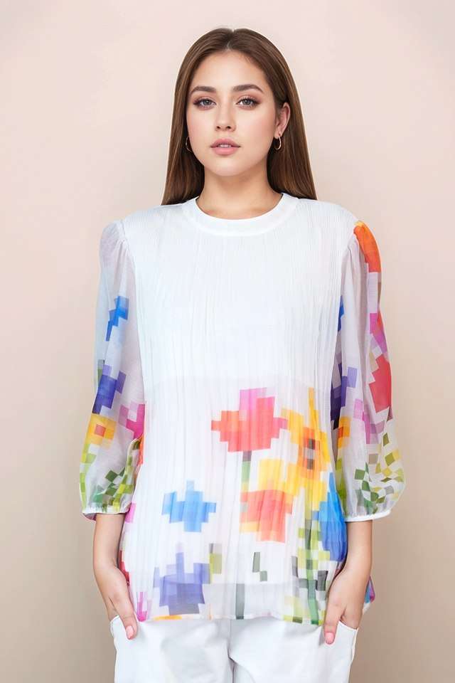 zink london Printed Blended Fabric Round Neck Women Top-picture-40