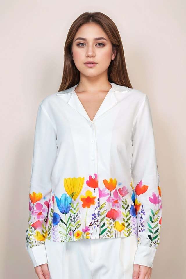 Floral-Blended-Fabric-Lapel-Collar-Women-s-Party-Wear-Blouse