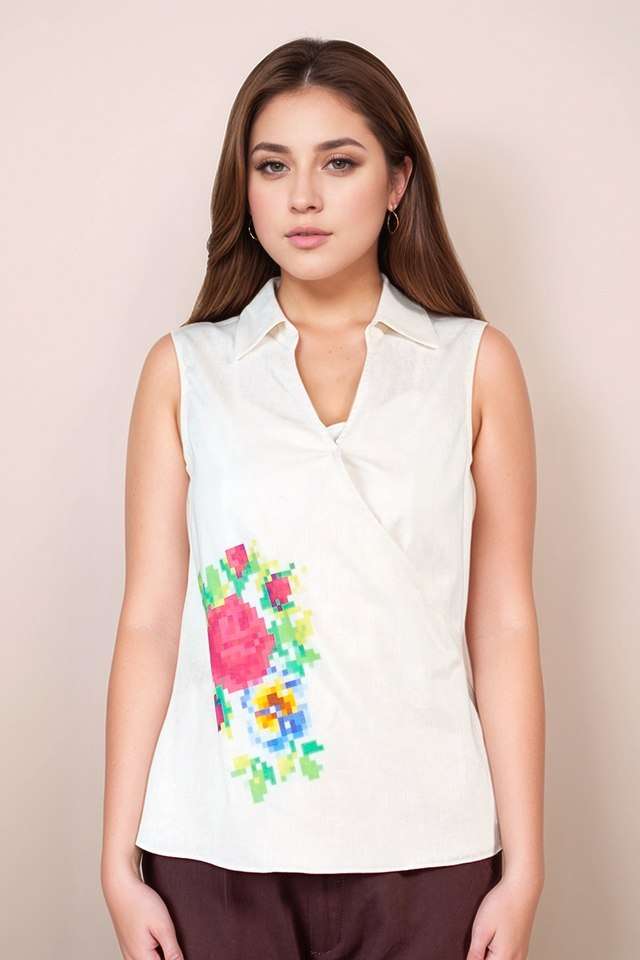 Abstract-Cotton-Collared-Women-s-Top