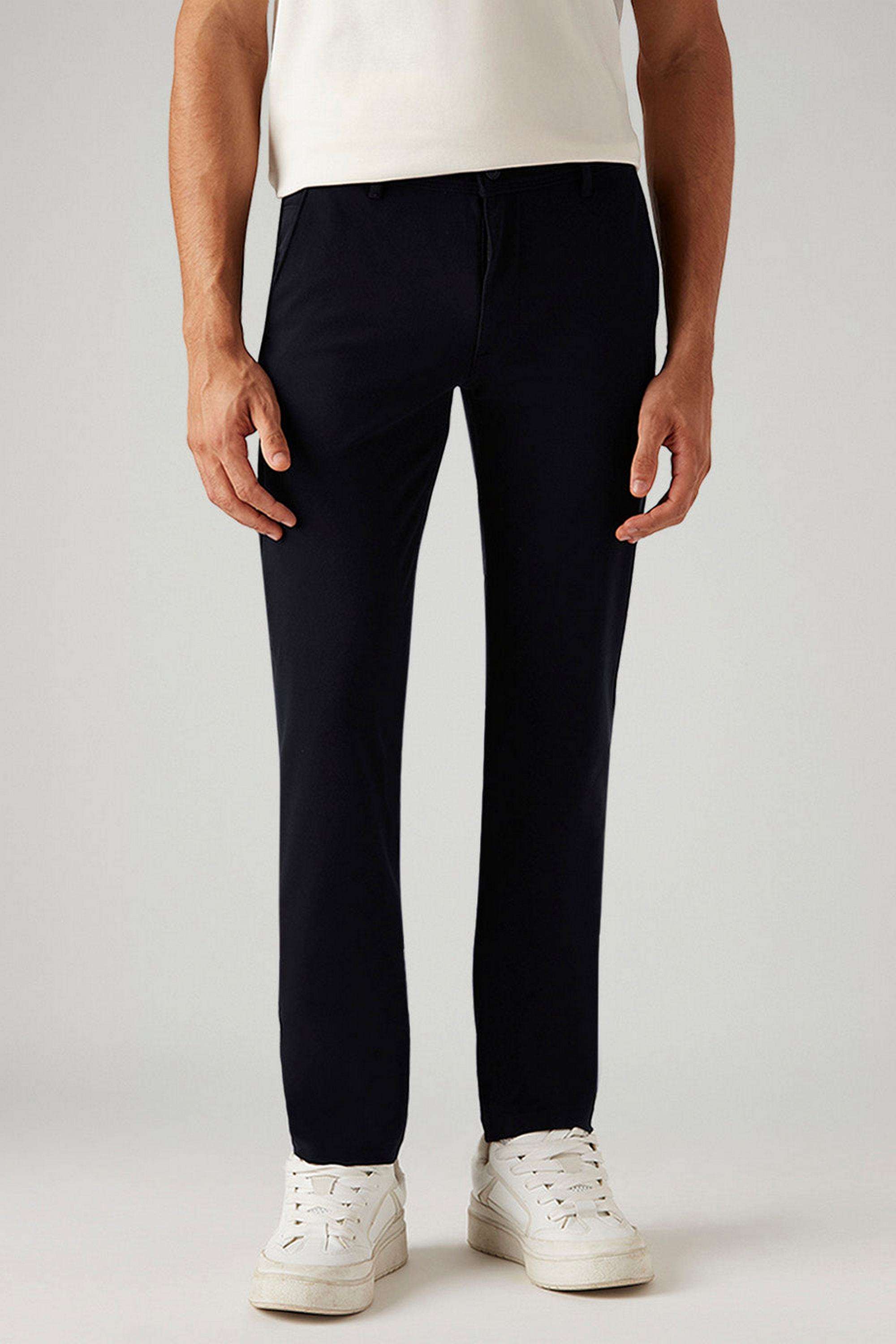 Solid-Polyamide-Slim-Fit-Men-s-Trousers