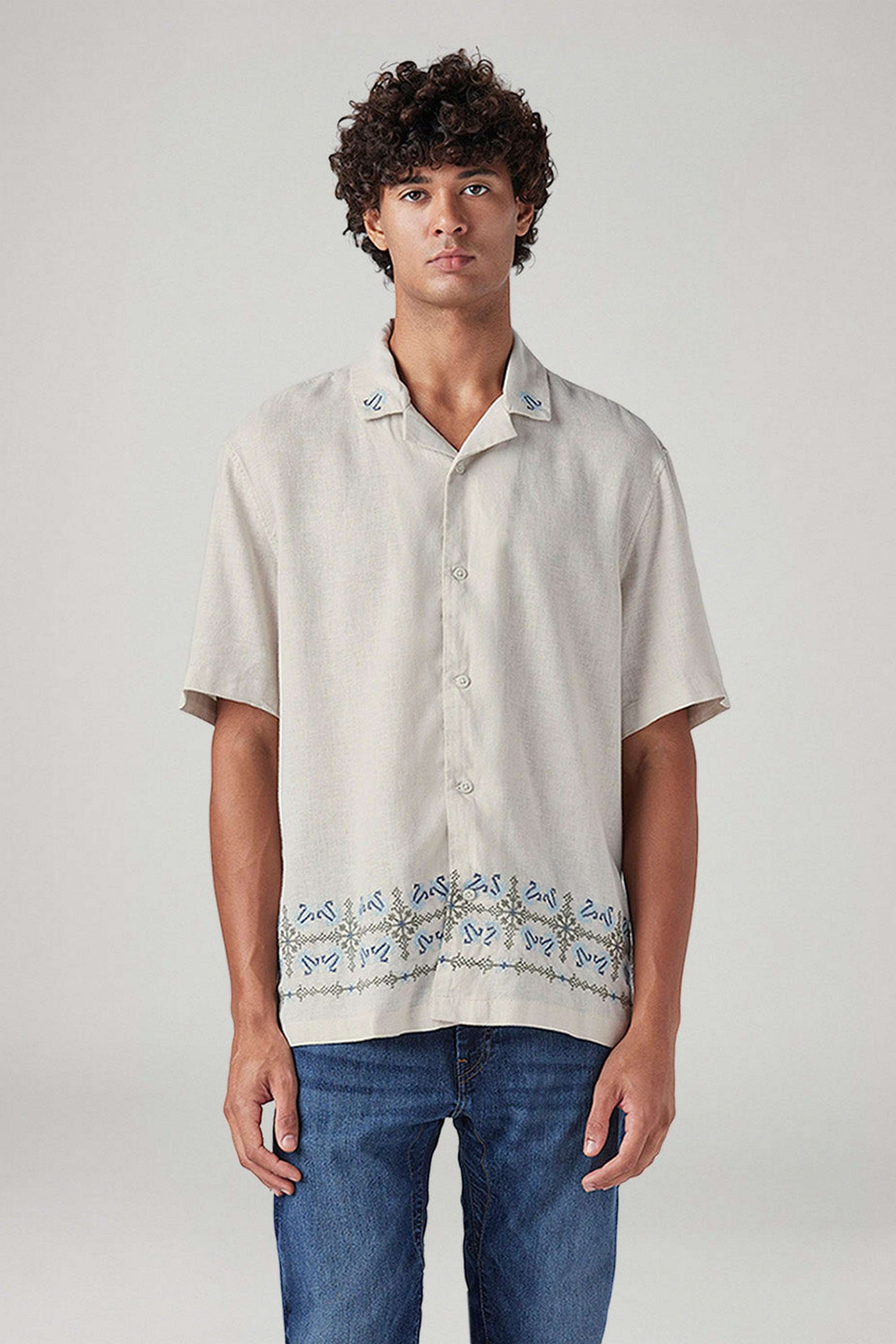 Embroidered-Linen-Blend-Relaxed-Fit-Men-s-Casual-Wear-Shirt