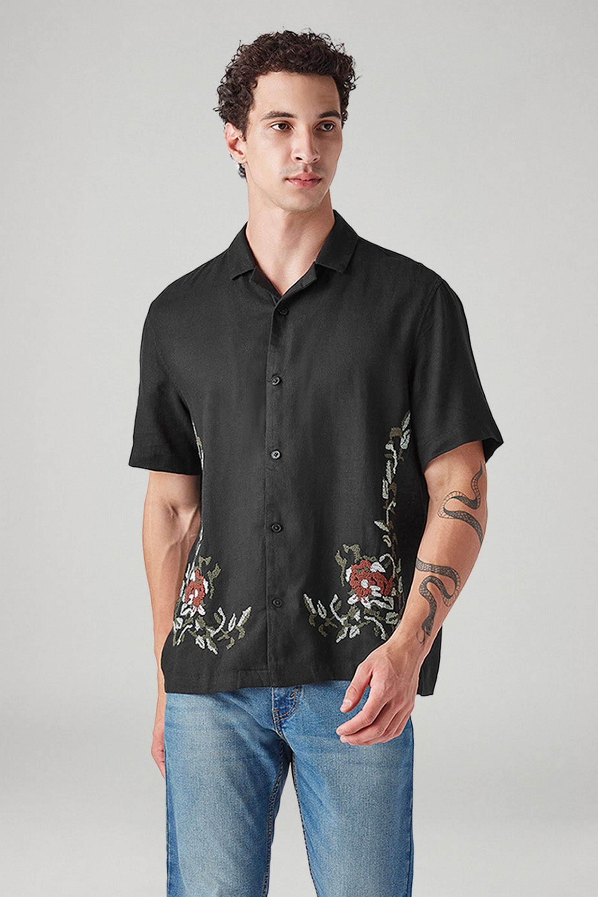 Embroidered-Linen-Blend-Relaxed-Fit-Men-s-Casual-Wear-Shirt