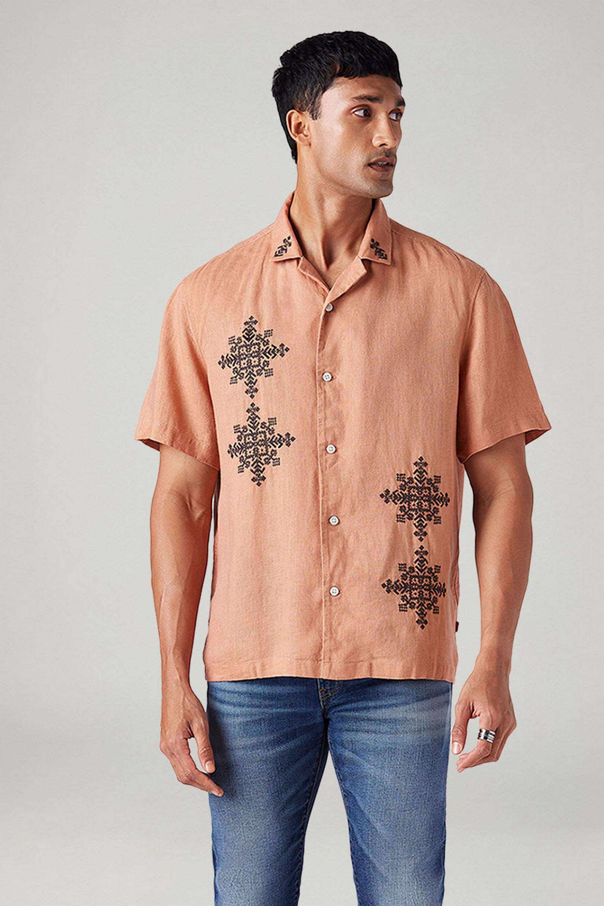 Embroidered-Linen-Blend-Relaxed-Fit-Men-s-Casual-Wear-Shirt