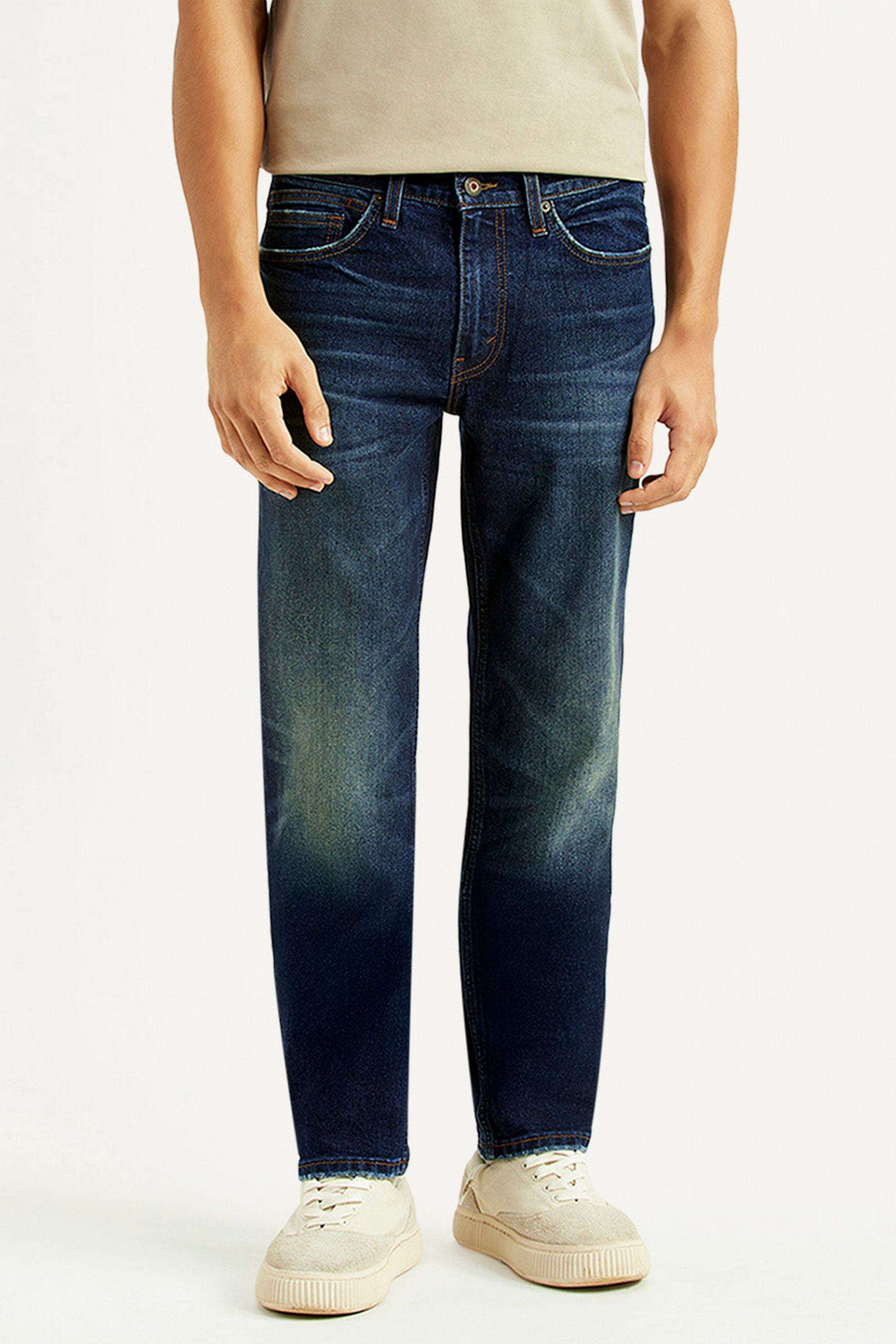 Solid-Cotton-Blend-Tapered-Fit-Men-s-Jeans