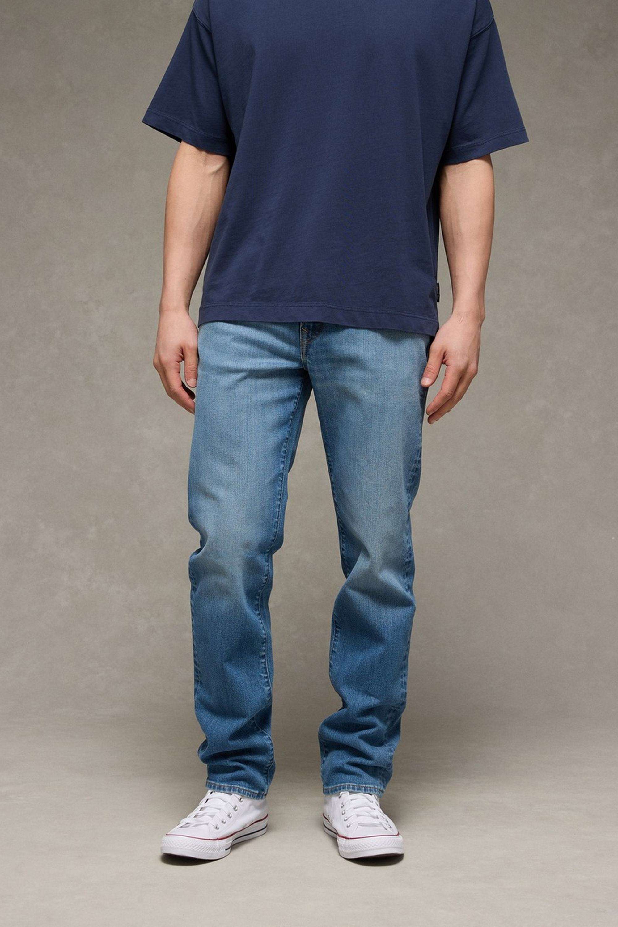 Solid-Polyester-Cotton-Straight-Fit-Men-s-Jeans