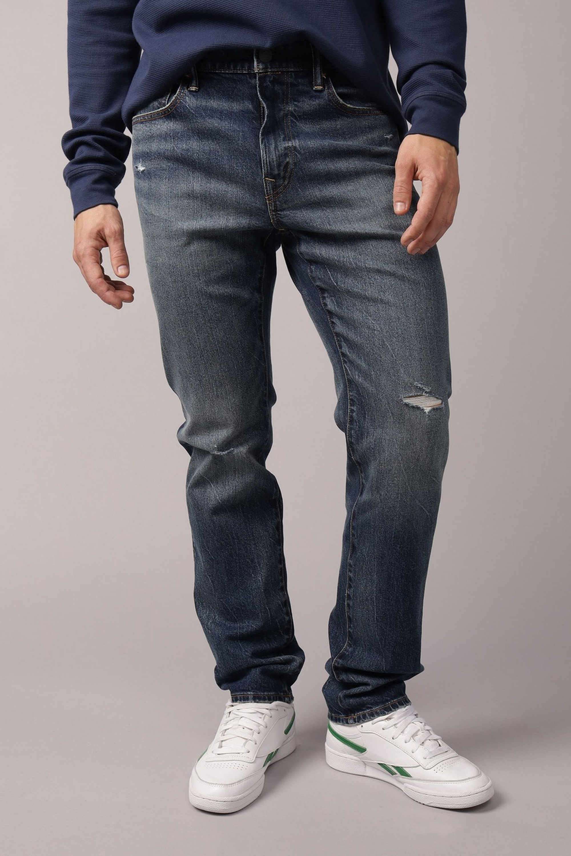 Solid-Polyester-Cotton-Straight-Fit-Men-s-Jeans