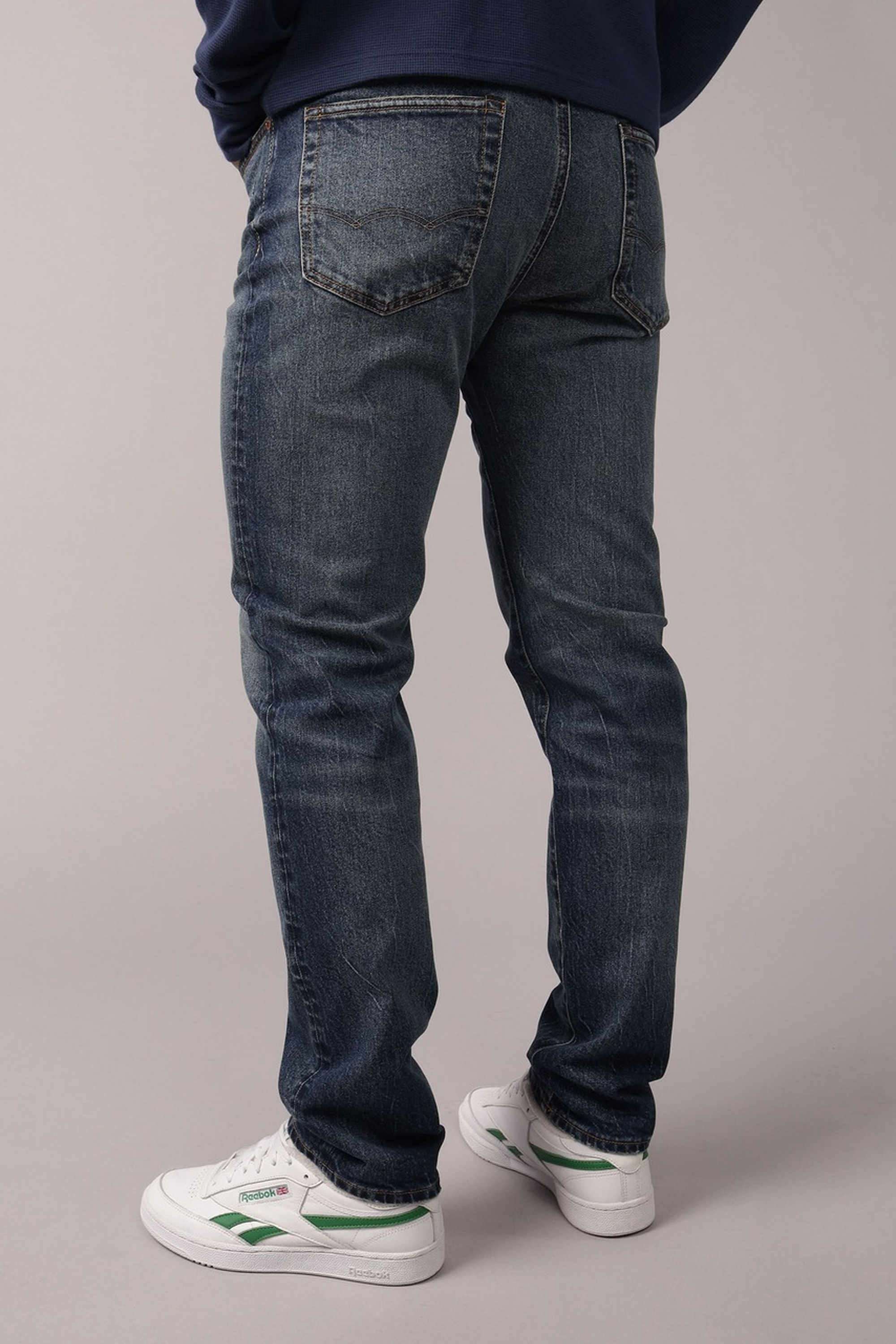 Solid-Polyester-Cotton-Straight-Fit-Men-s-Jeans