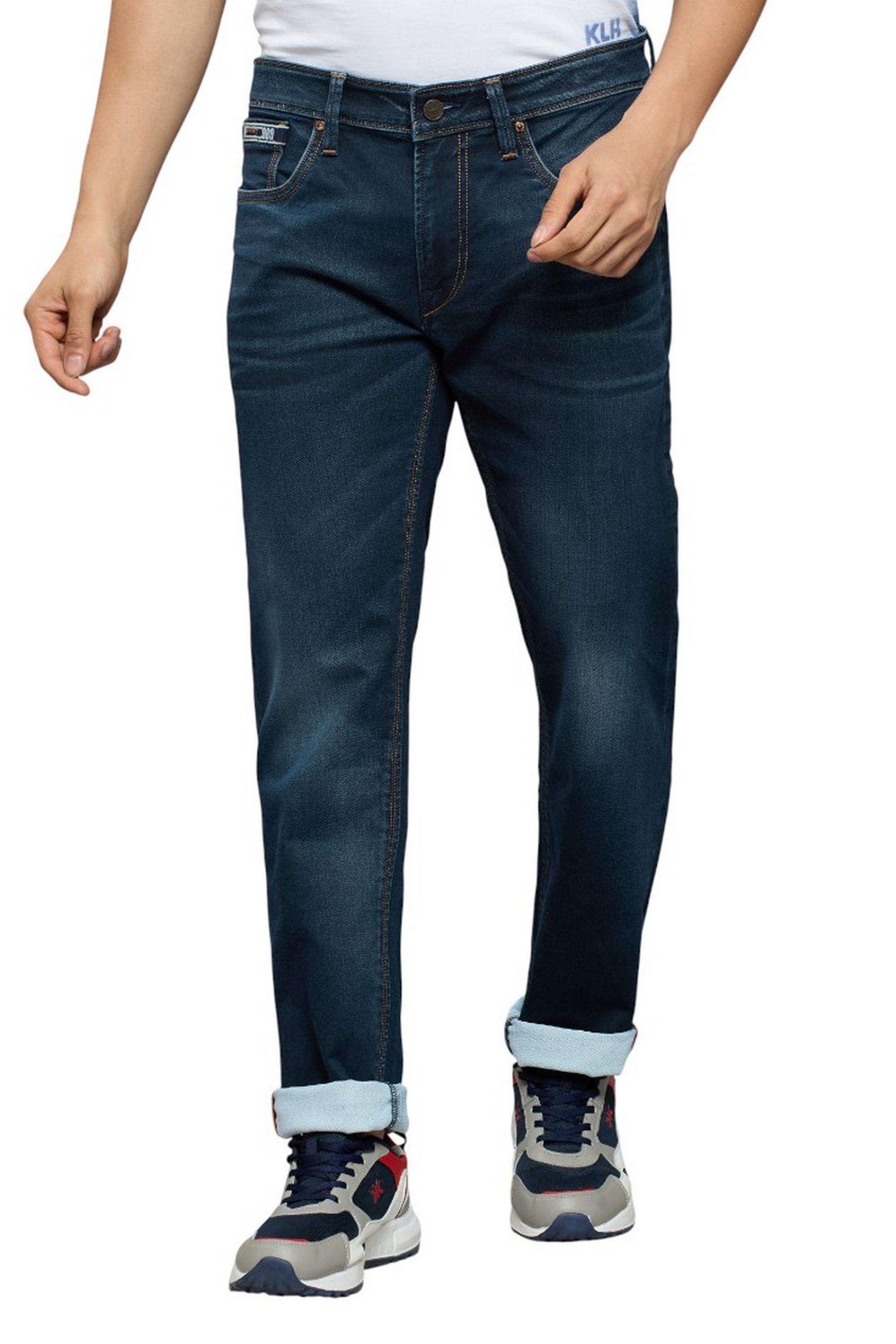 Solid-Polyester-Cotton-Straight-Fit-Men-s-Jeans