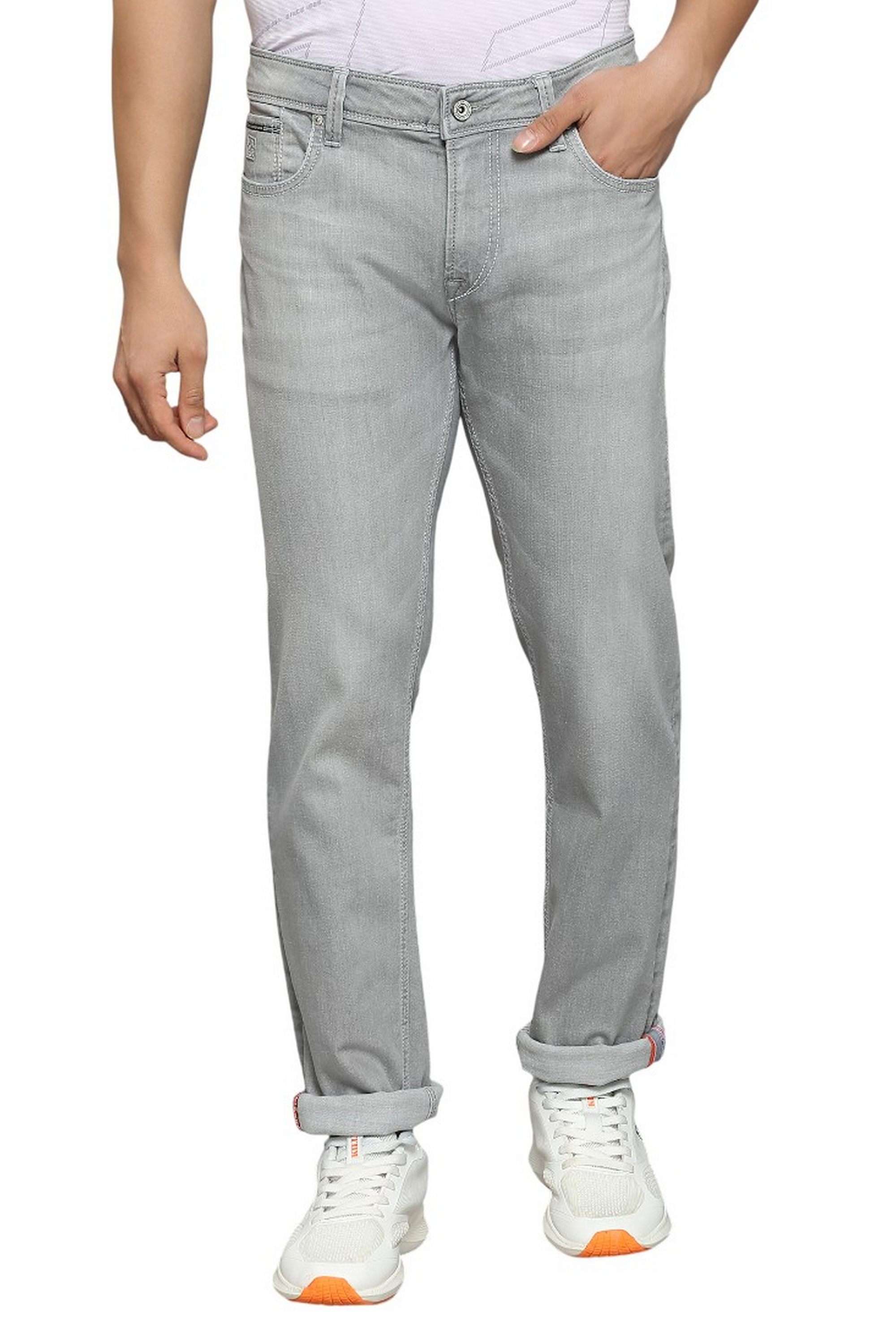 Solid-Polyester-Cotton-Straight-Fit-Men-s-Jeans
