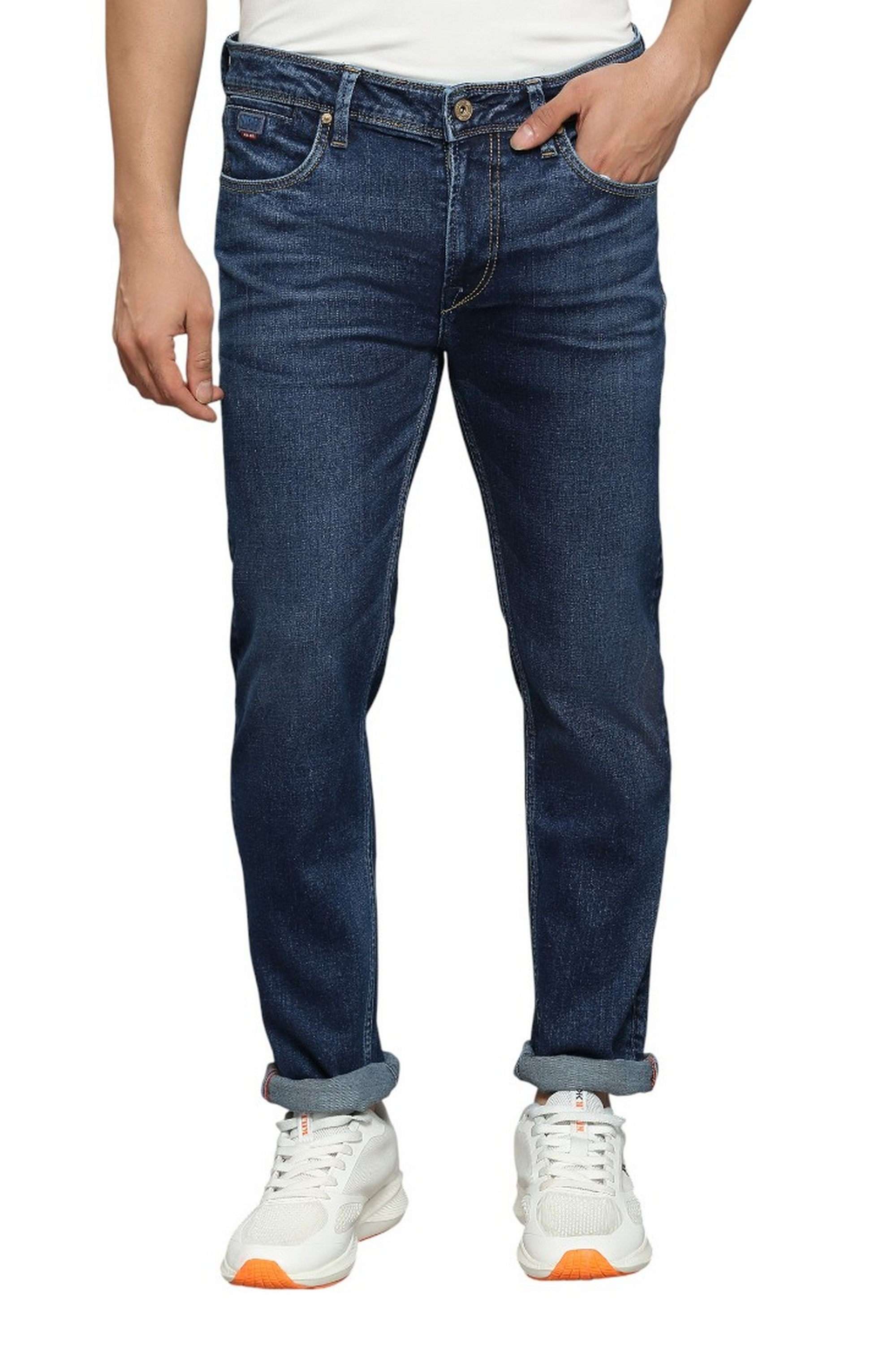 Solid-Polyester-Cotton-Straight-Fit-Men-s-Jeans