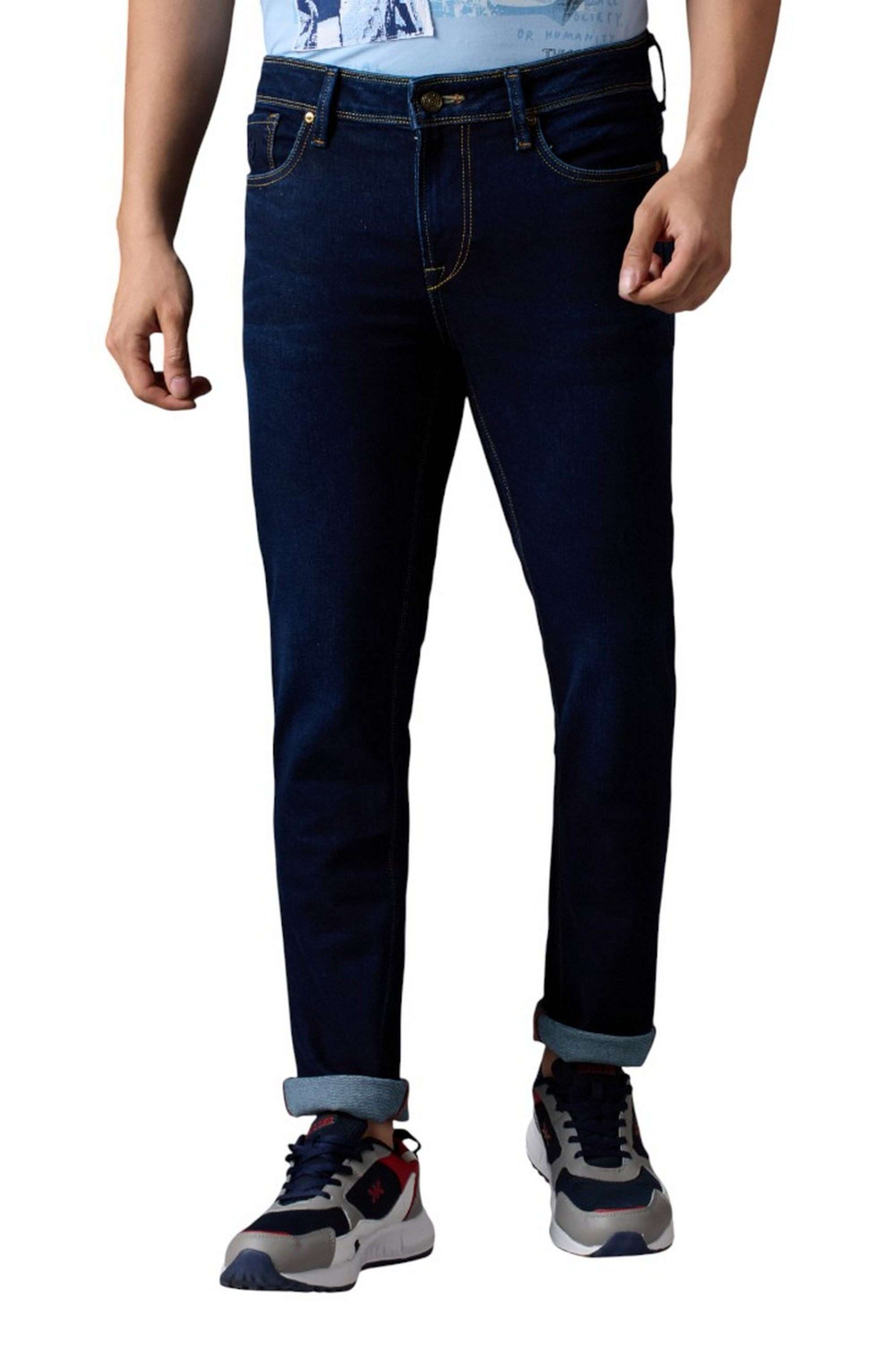 Solid-Polyester-Cotton-Straight-Fit-Men-s-Jeans