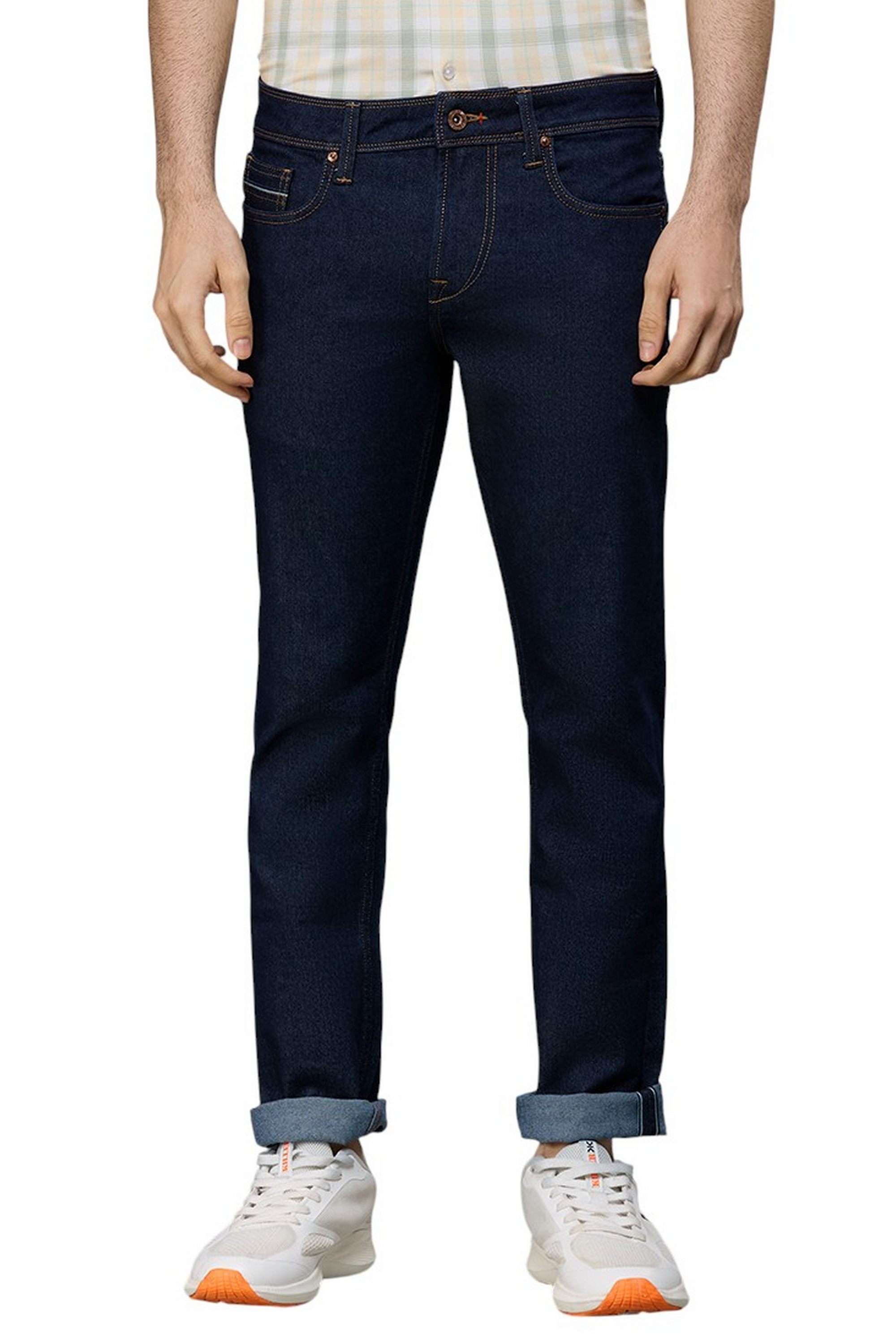 Solid-Polyester-Cotton-Straight-Fit-Men-s-Jeans