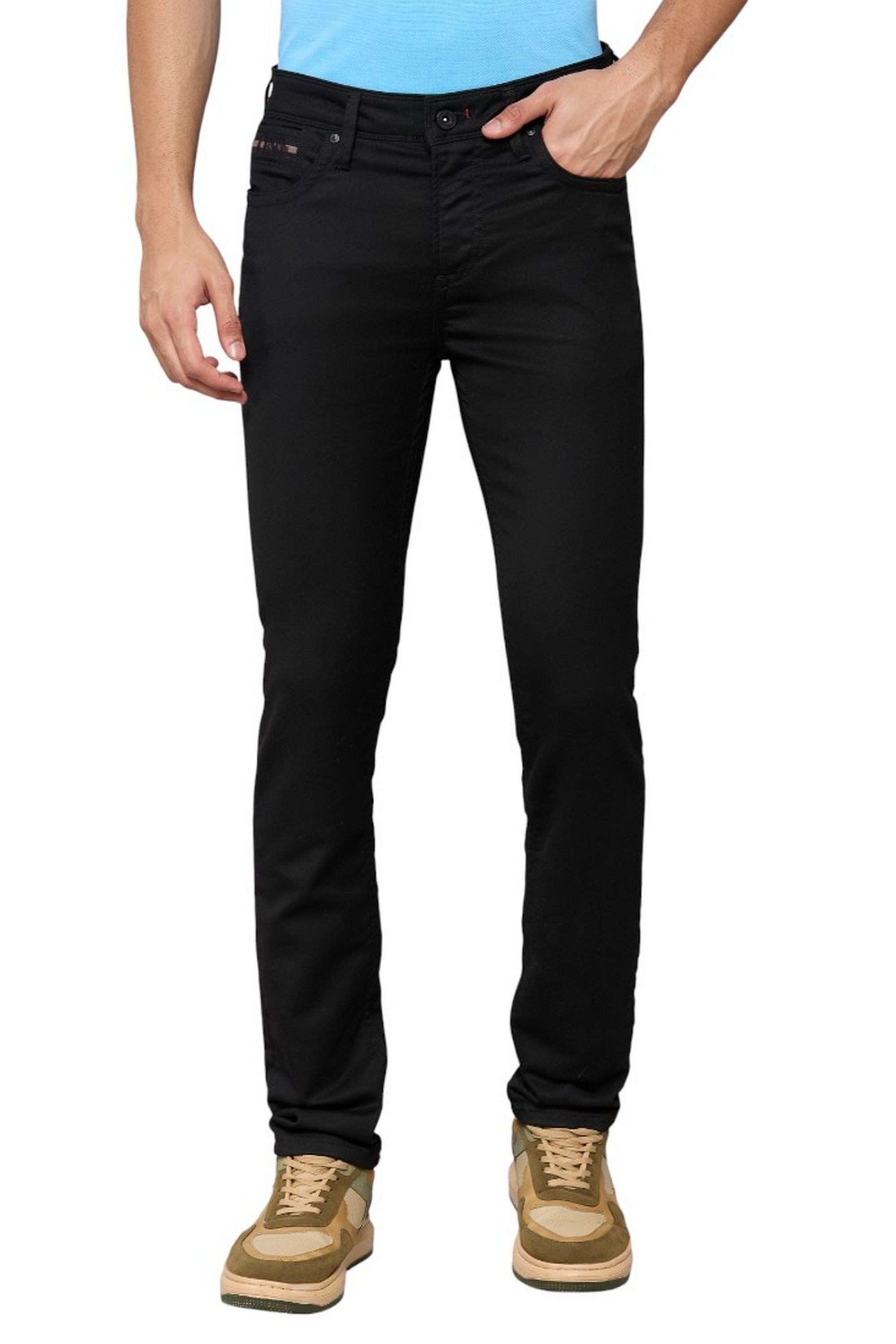 Solid-Polyester-Cotton-Straight-Fit-Men-s-Jeans