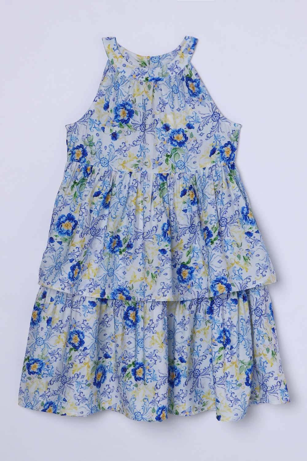 Floral-Blended-Fabric-Halter-Neck-Girls-Casual-Wear-Dress