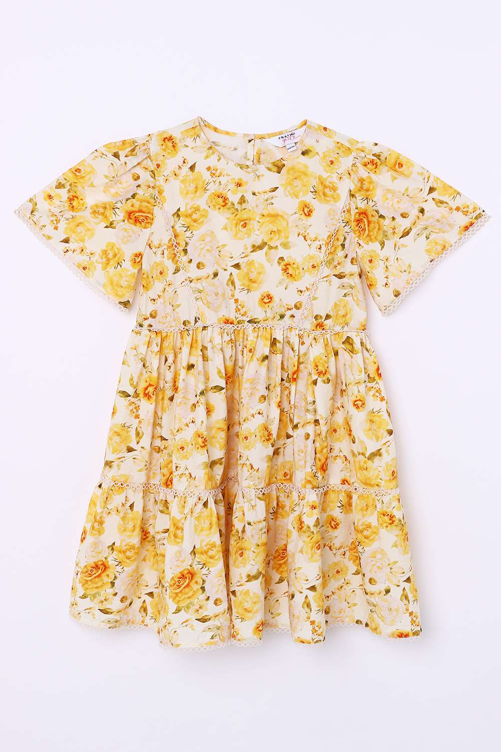 Floral-Blended-Fabric-Round-Neck-Girls-Casual-Wear-Dress
