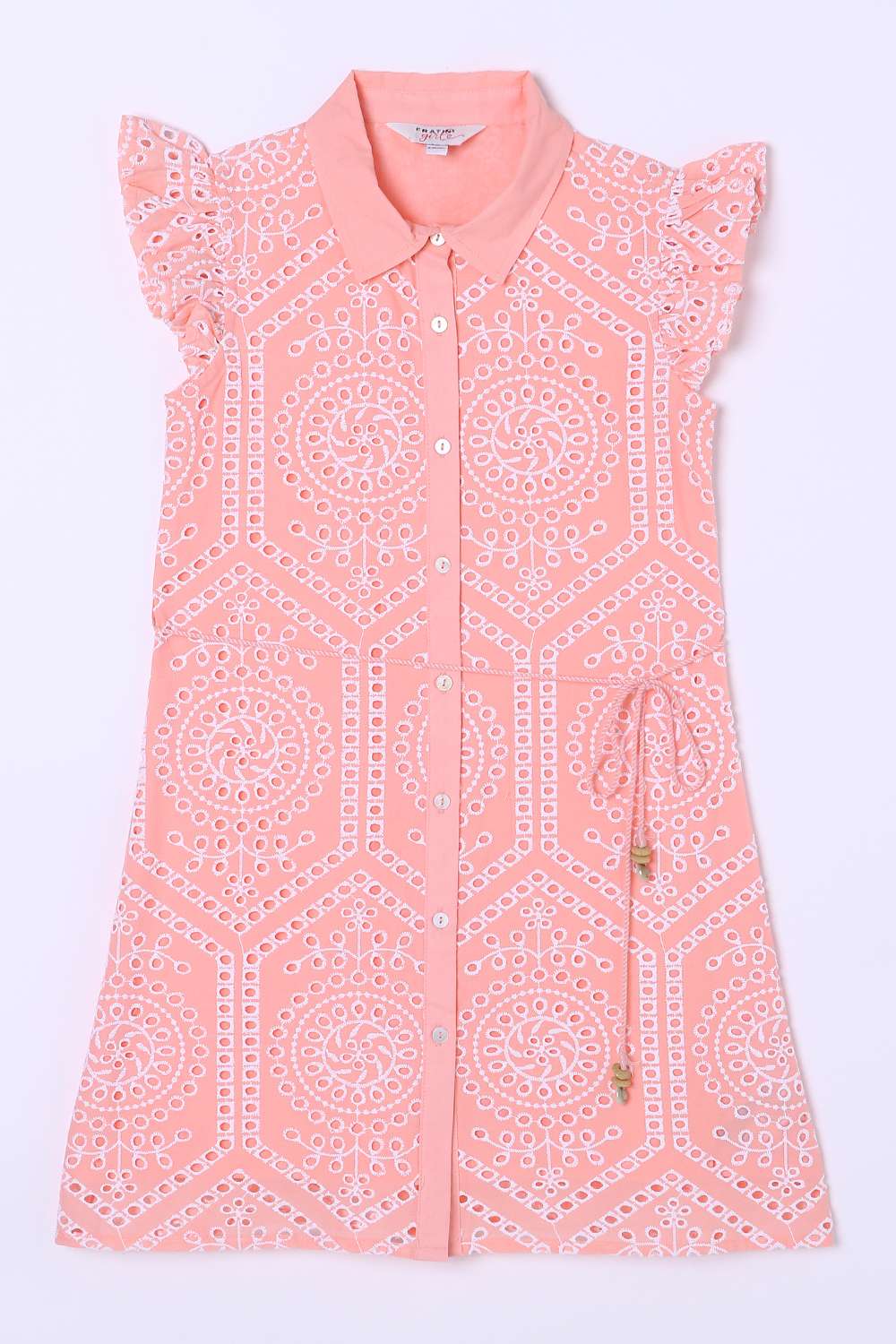 Solid-Blended-Fabric-Collared-Girls-Casual-Wear-Dress