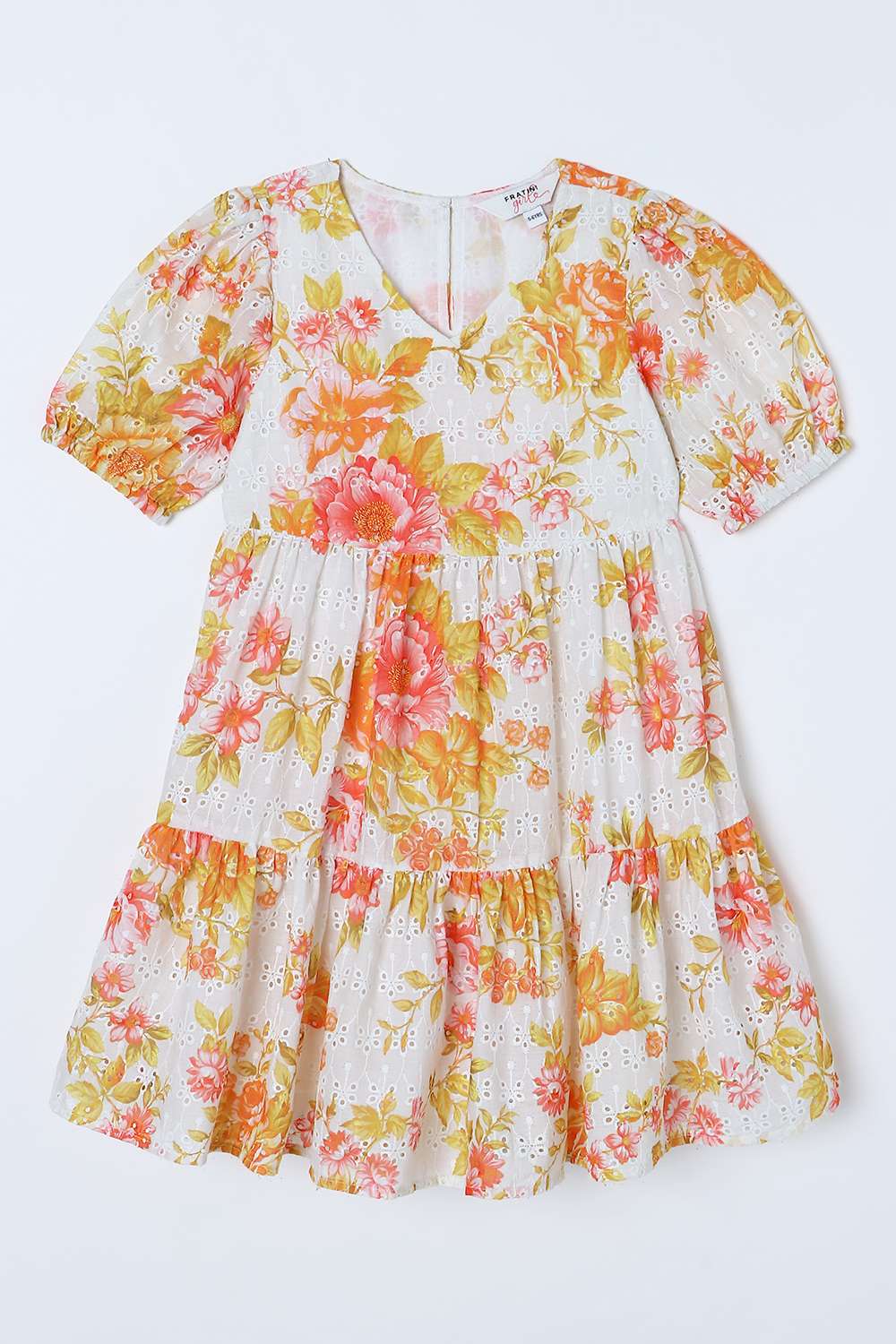 Floral-Blended-Fabric-V-Neck-Girls-Casual-Wear-Dress
