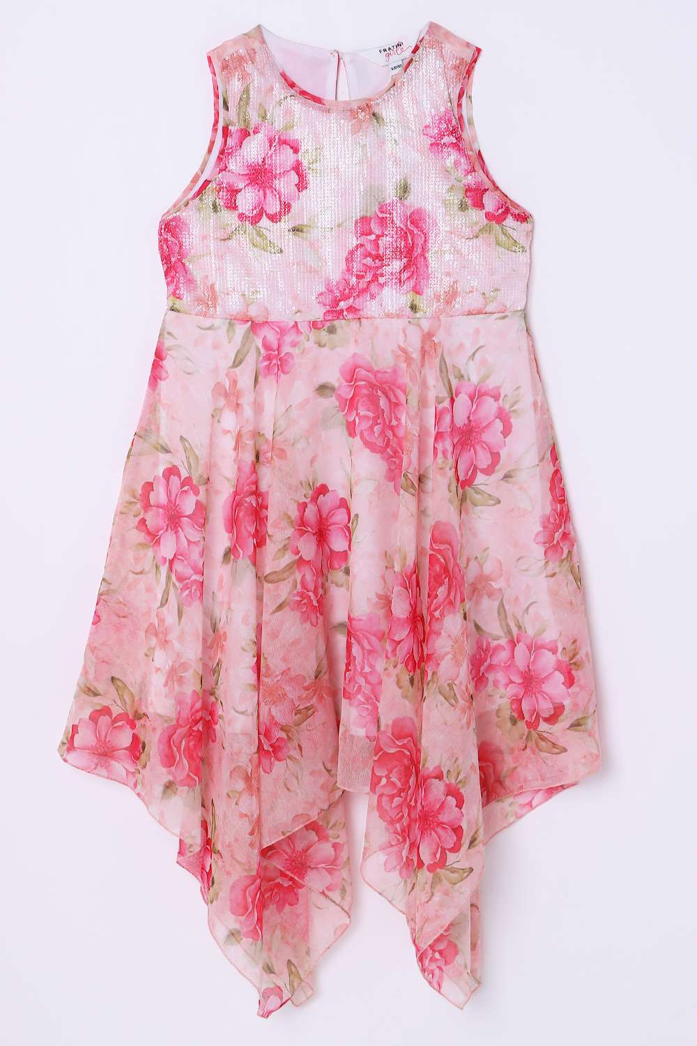 Floral-Blended-Fabric-Round-Neck-Girls-Casual-Wear-Dress