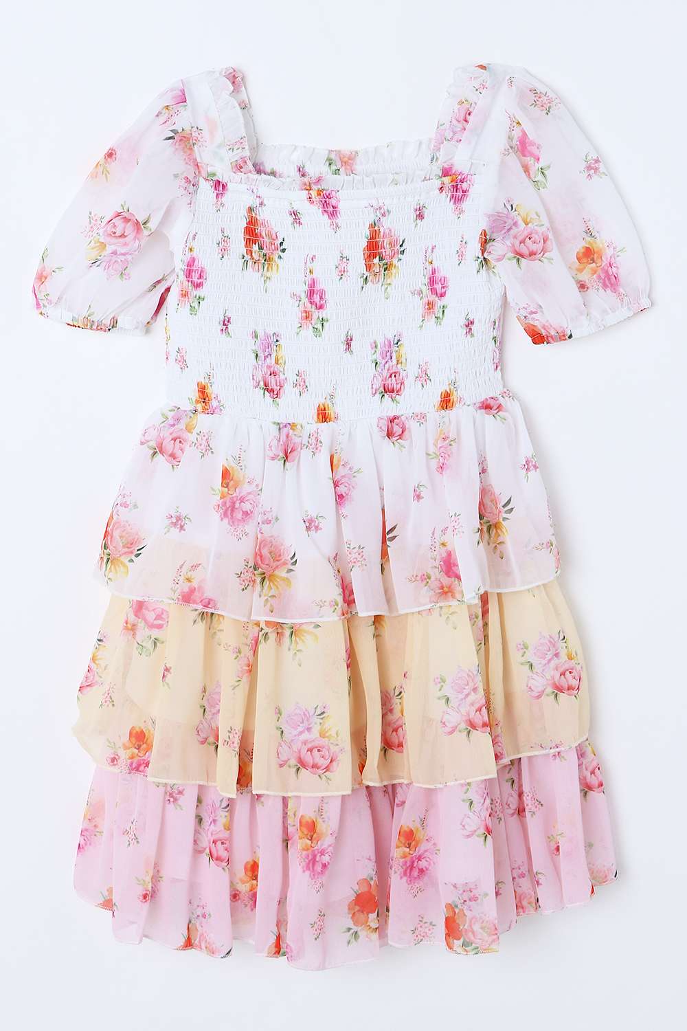 Floral-Blended-Fabric-Square-Neck-Girls-Casual-Wear-Dress