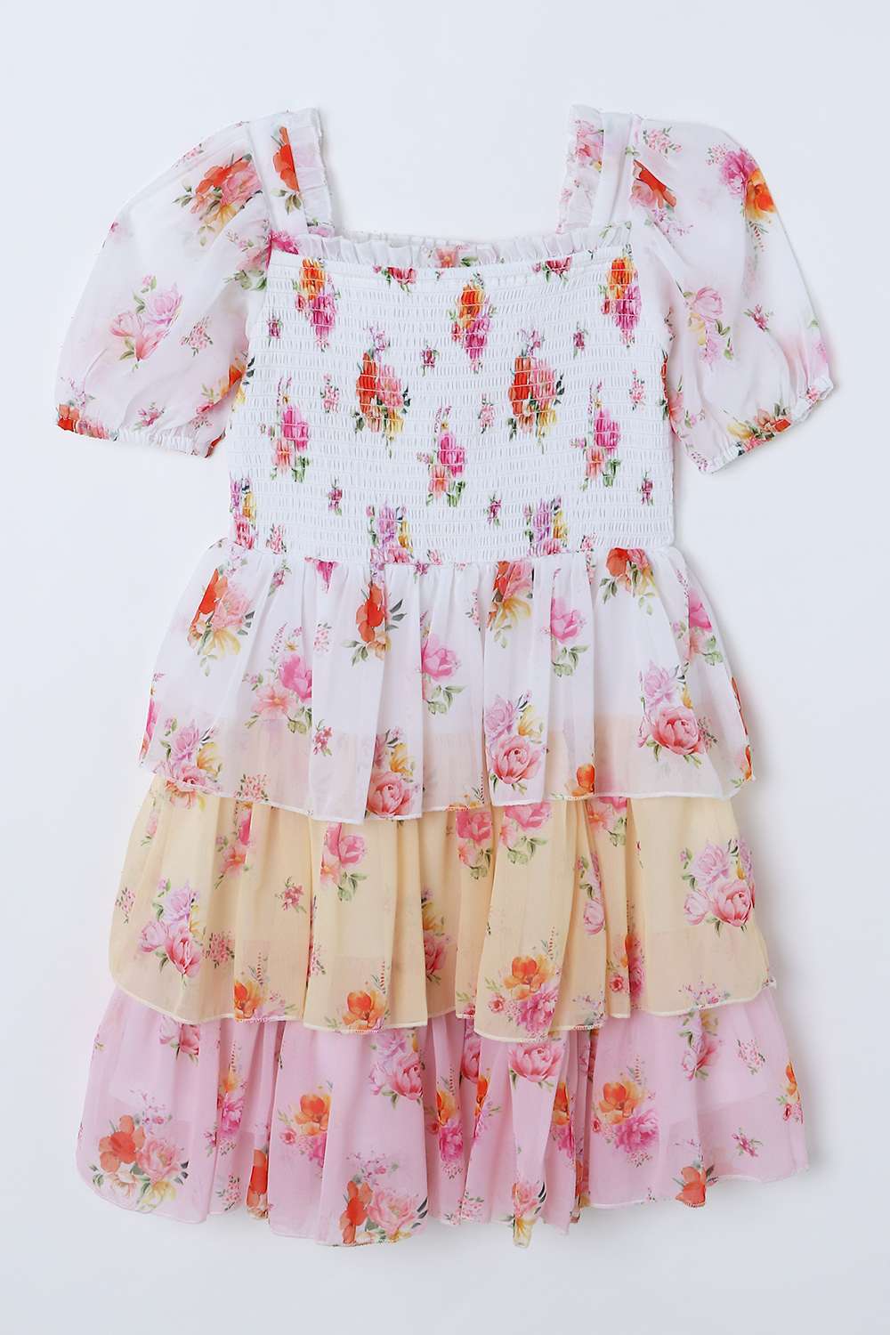 Floral-Blended-Fabric-Square-Neck-Girls-Casual-Wear-Dress