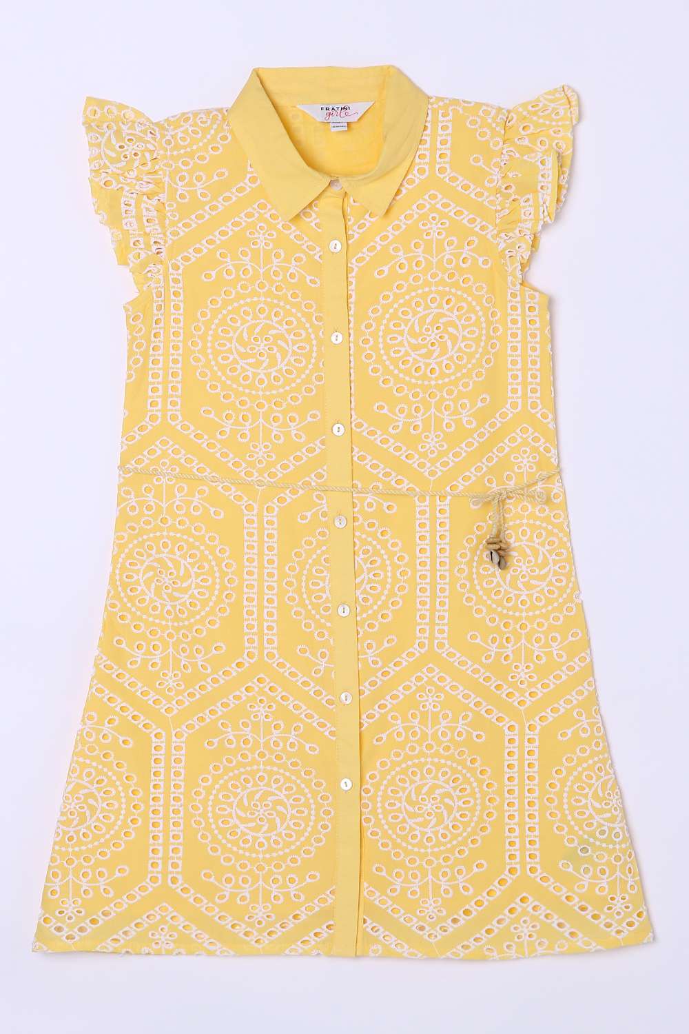 Solid-Blended-Fabric-Collared-Girls-Casual-Wear-Dress