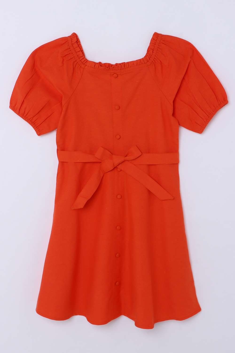 Solid-Cotton-Round-Neck-Girls-Casual-Wear-Dress