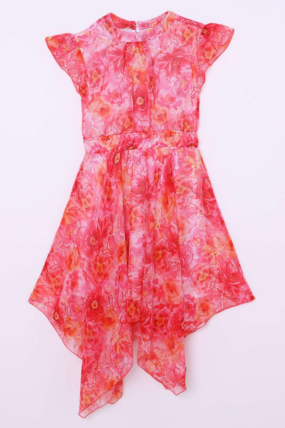 Floral-Blended-Fabric-Round-Neck-Girls-Casual-Wear-Dress