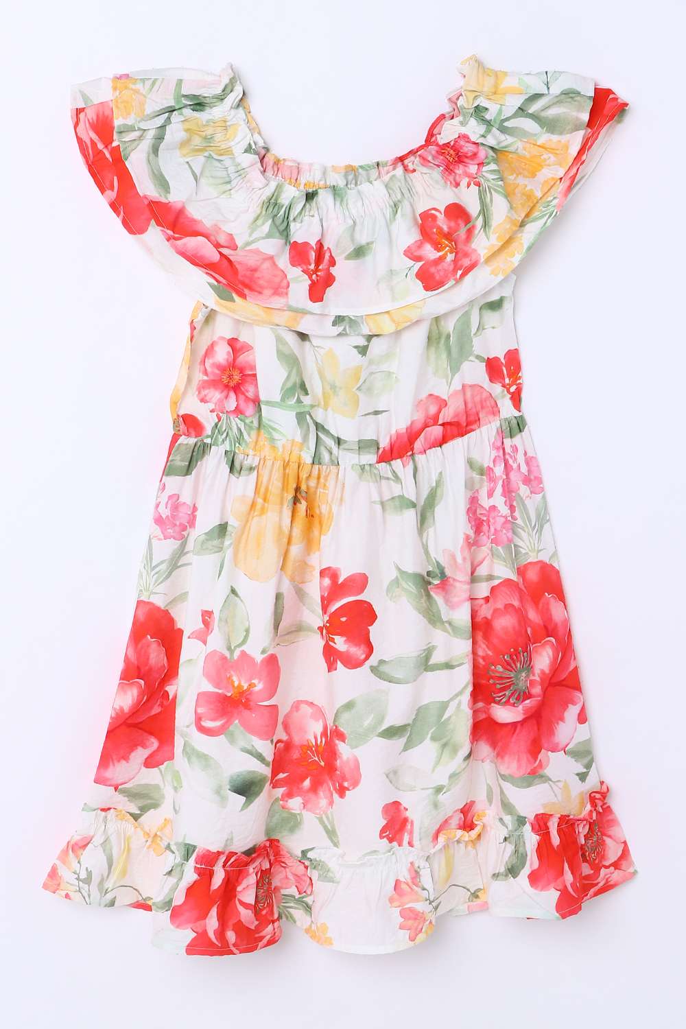 Floral-Blended-Fabric-Round-Neck-Girls-Casual-Wear-Dress
