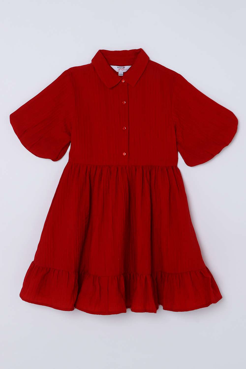 Solid-Blended-Fabric-Collared-Girls-Casual-Wear-Dress