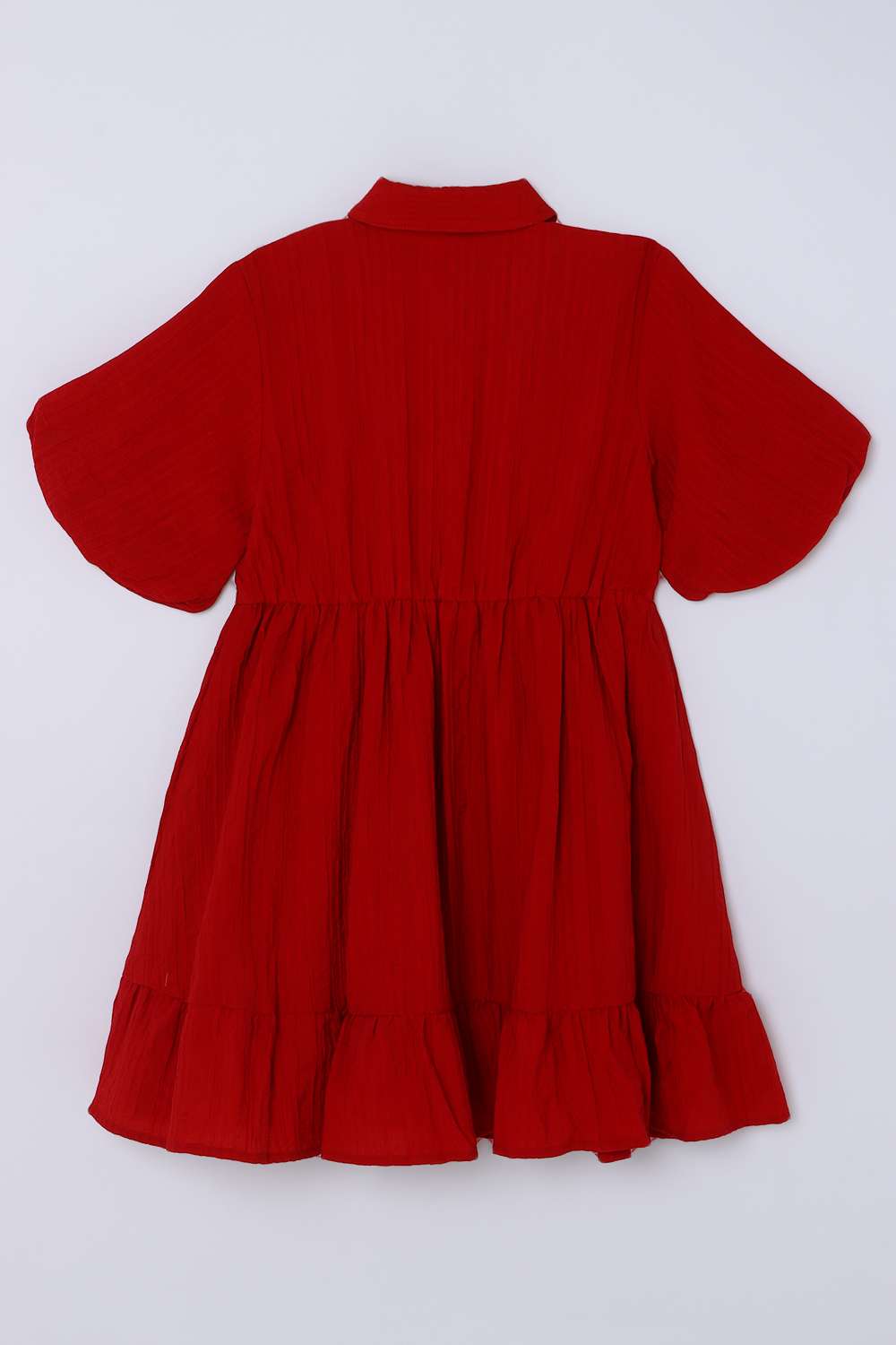 Solid-Blended-Fabric-Collared-Girls-Casual-Wear-Dress