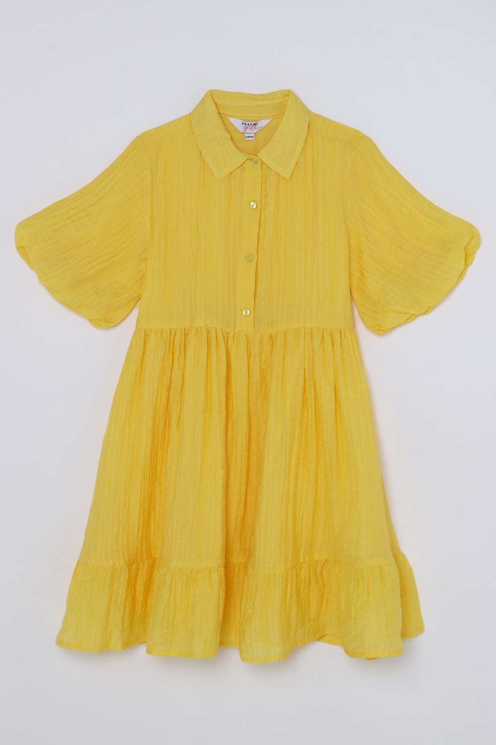Solid-Blended-Fabric-Collared-Girls-Casual-Wear-Dress