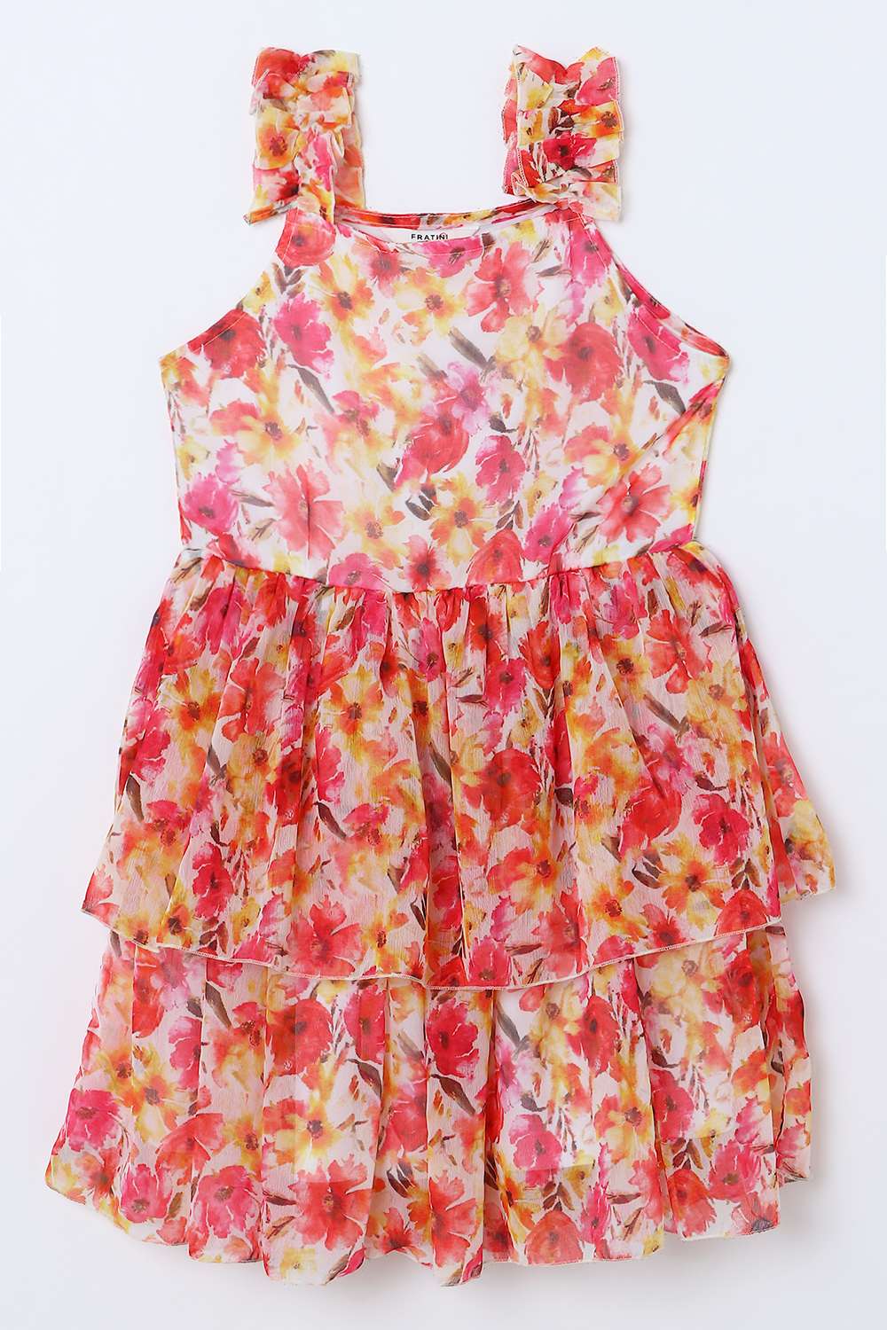 Floral-Blended-Fabric-Square-Neck-Girls-Casual-Wear-Dress