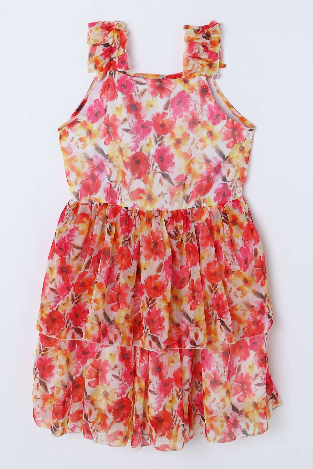 Floral-Blended-Fabric-Square-Neck-Girls-Casual-Wear-Dress