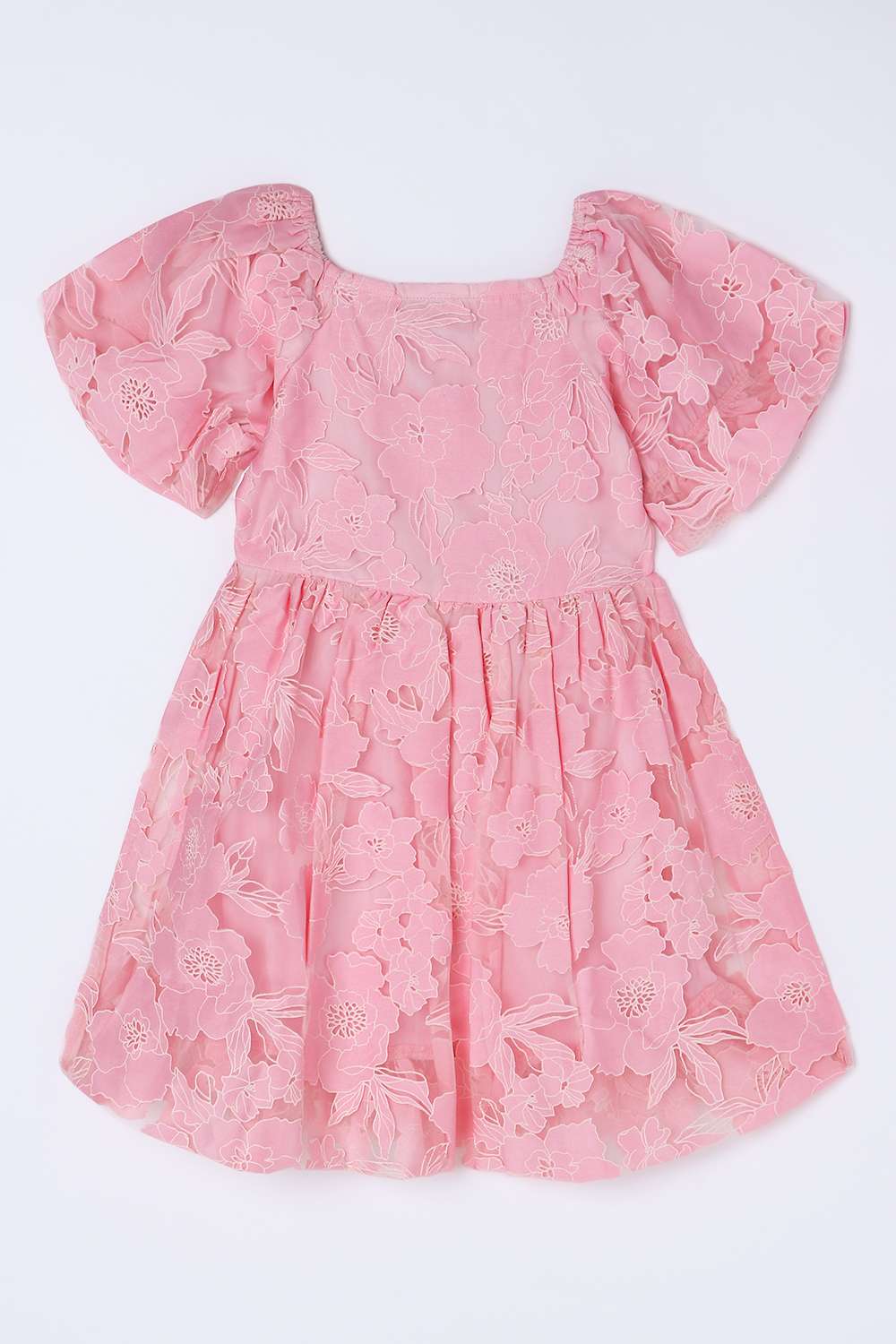 Floral-Blended-Fabric-Round-Neck-Girls-Casual-Wear-Dress