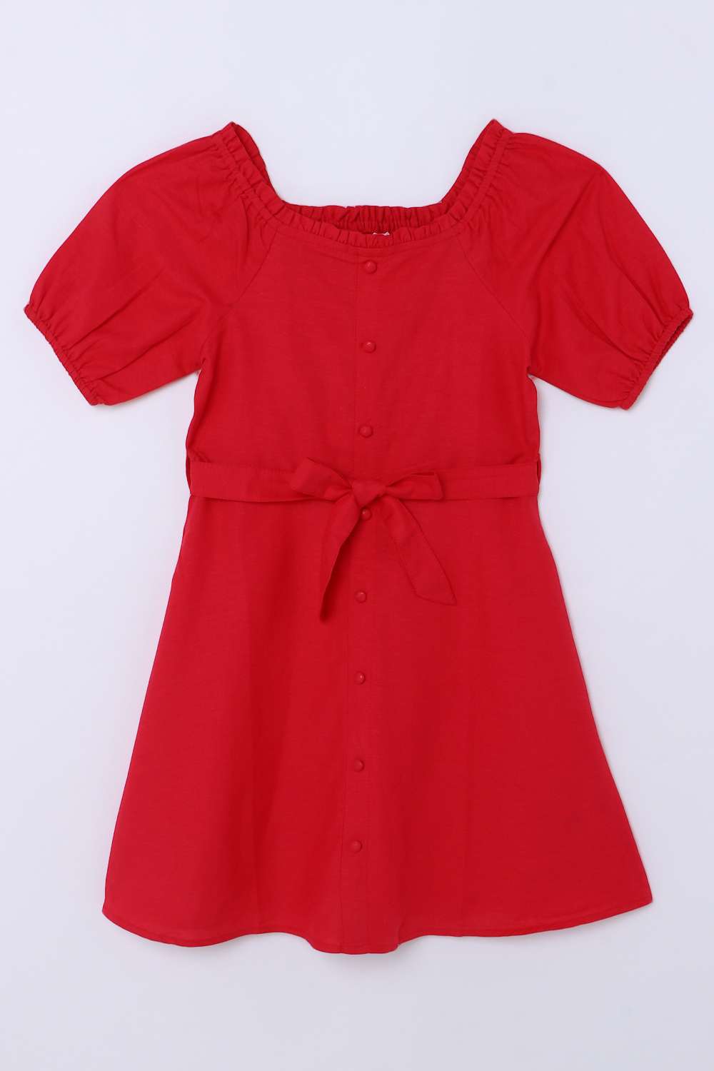 Solid-Cotton-Round-Neck-Girls-Casual-Wear-Dress