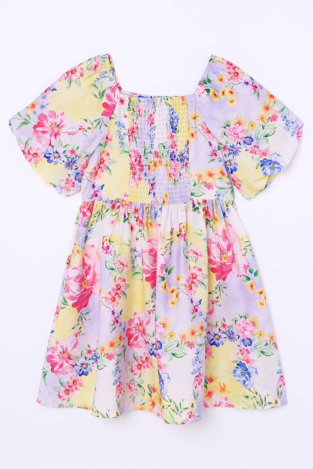Floral-Blended-Fabric-Square-Neck-Girls-Casual-Wear-Dress