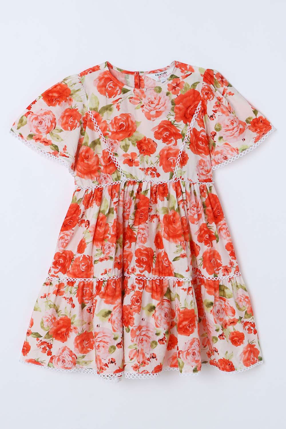 Floral-Blended-Fabric-Round-Neck-Girls-Casual-Wear-Dress