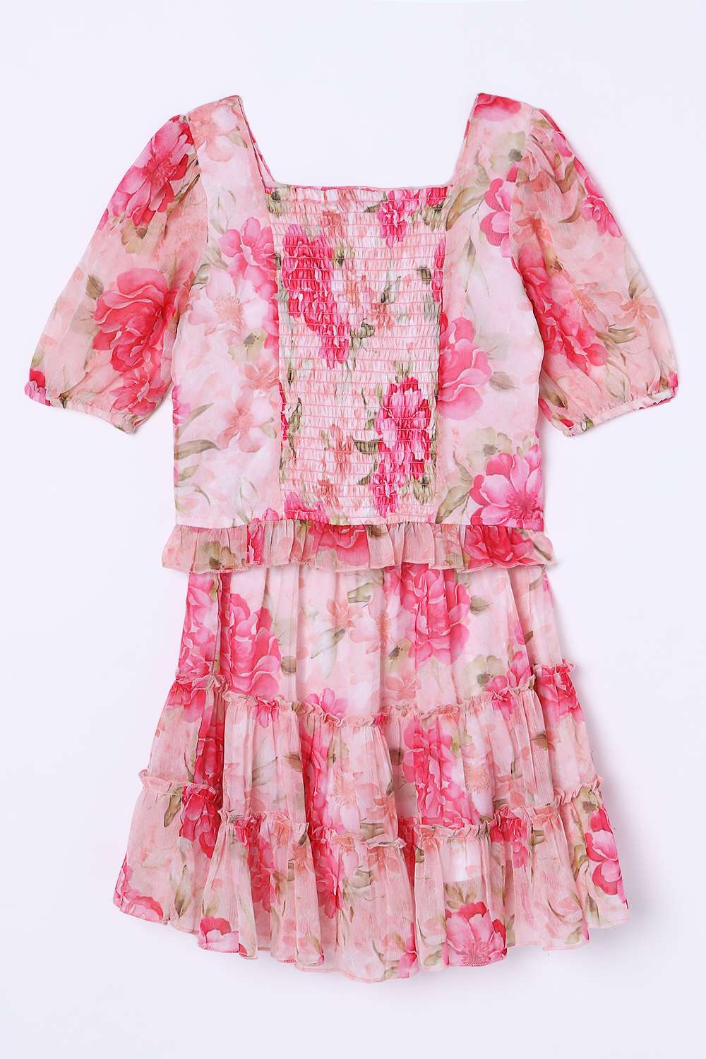 Floral-Blended-Fabric-Square-Neck-Girls-Clothing-Set