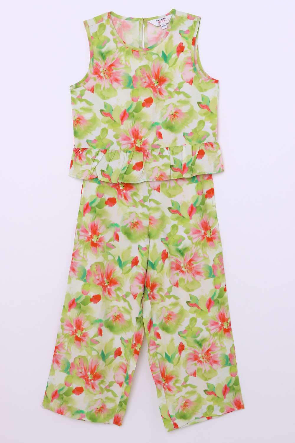 Floral-Blended-Fabric-Round-Neck-Girls-Clothing-Set