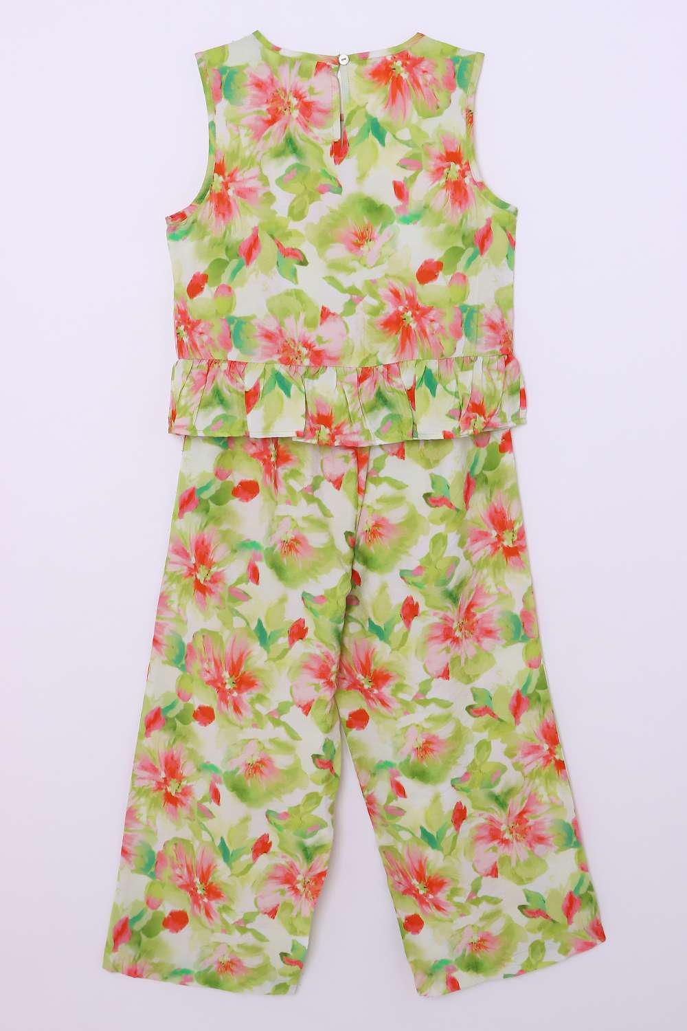 Floral-Blended-Fabric-Round-Neck-Girls-Clothing-Set