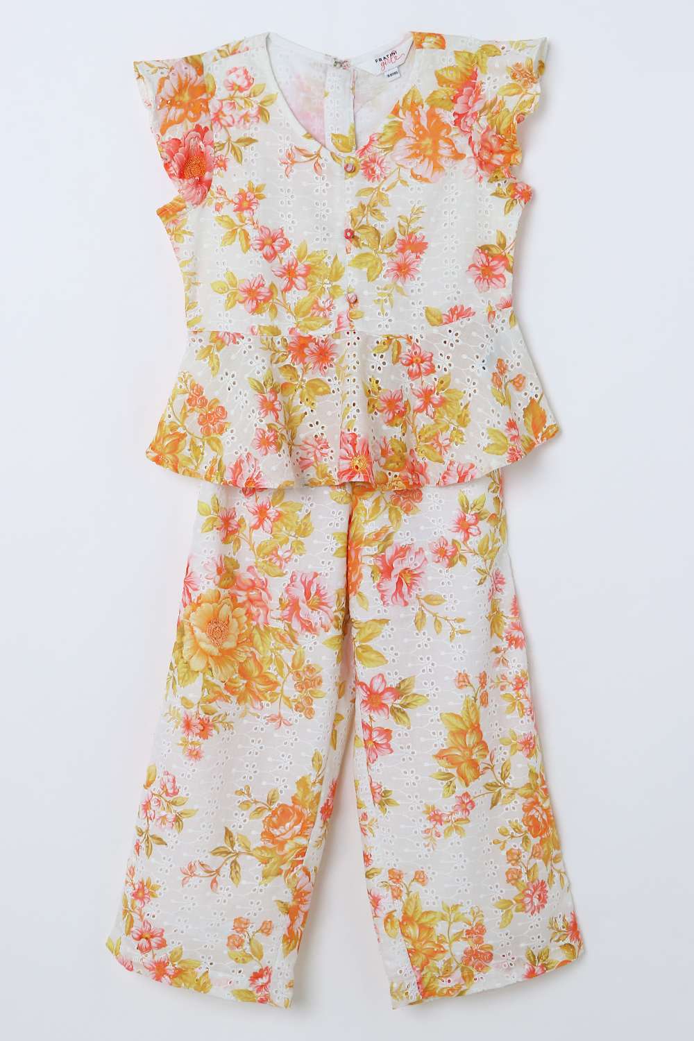 Floral-Blended-Fabric-V-Neck-Girls-Clothing-Set